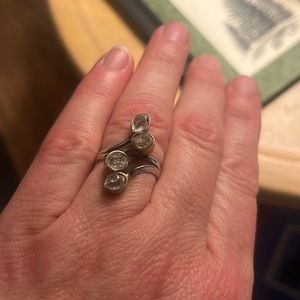 Herkimer Diamond and sterling silver ring. Gold lining on some stones.